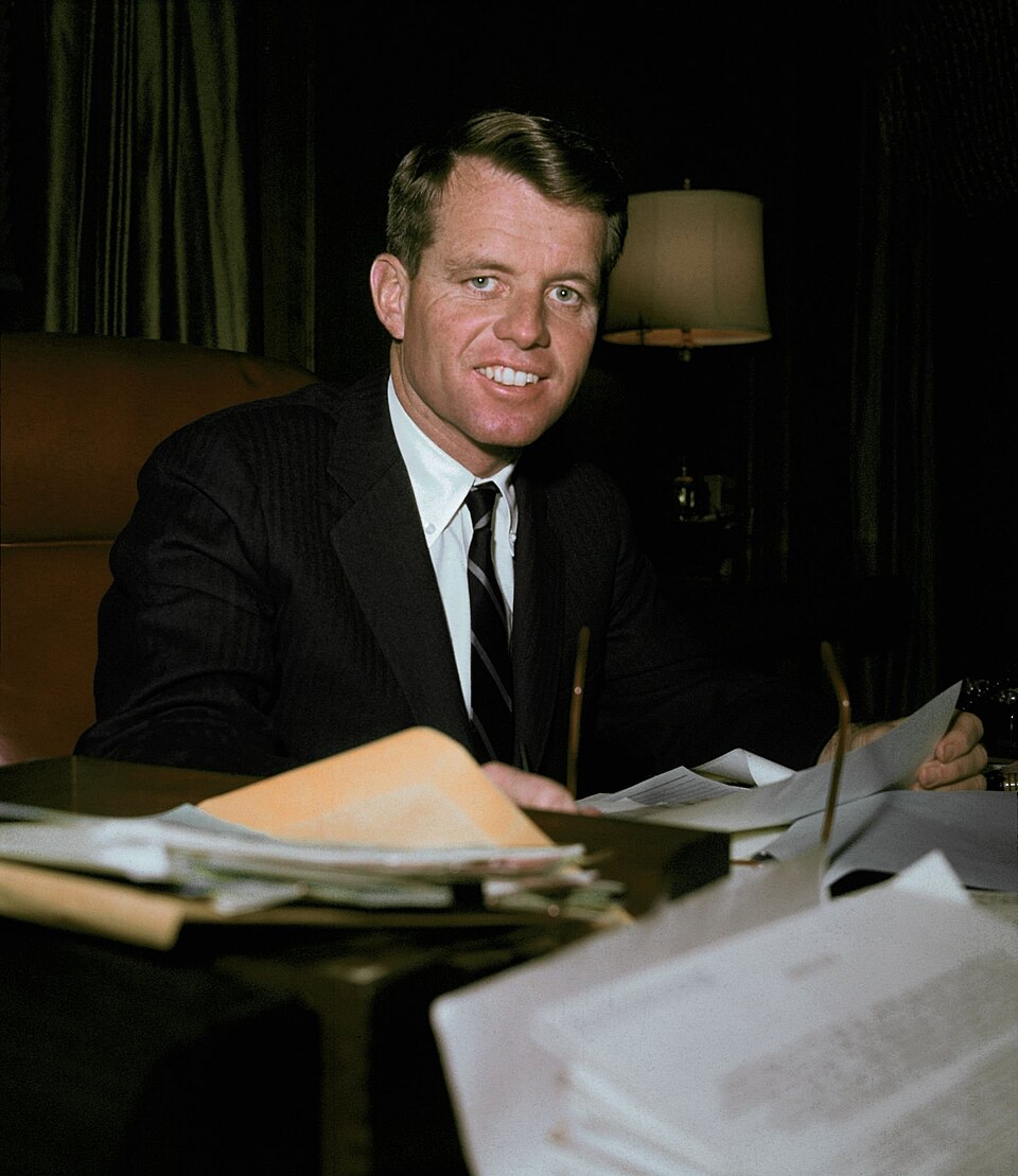 Photograph of Attorney General Robert F. Kennedy working at his desk